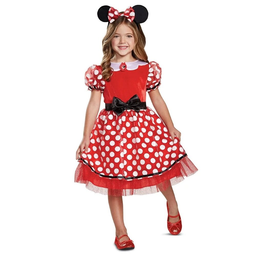 Disney Minnie Mouse Costume for Girls dress Red Polka Dot with ears size 6/6X